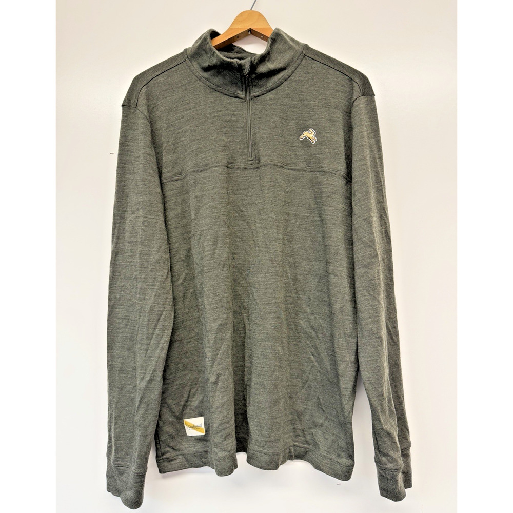 Tracksmith Downeaster Merino Wool Blend Olive Green 1/4 Zip Pullover Shirt XL